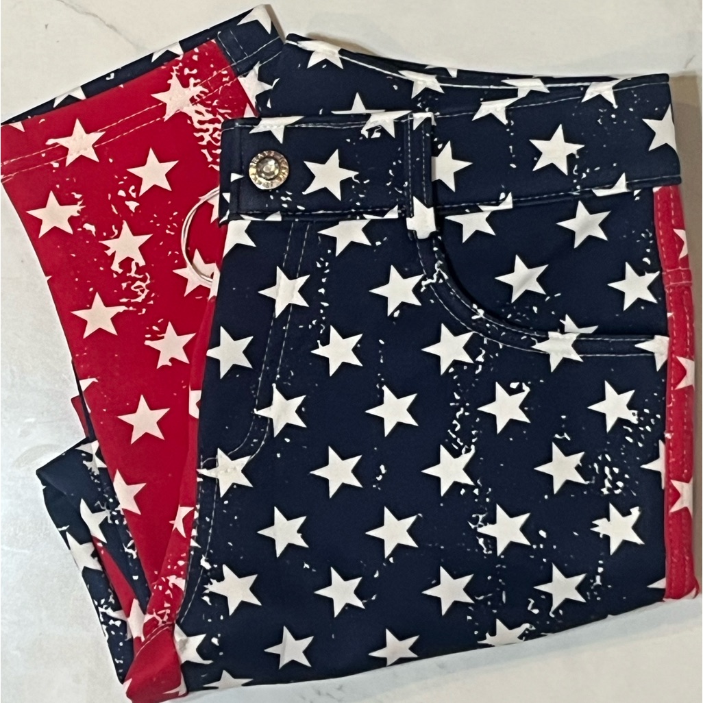 Yelete Star-Patterned Capris - Red And Blue Jeans/Leggings